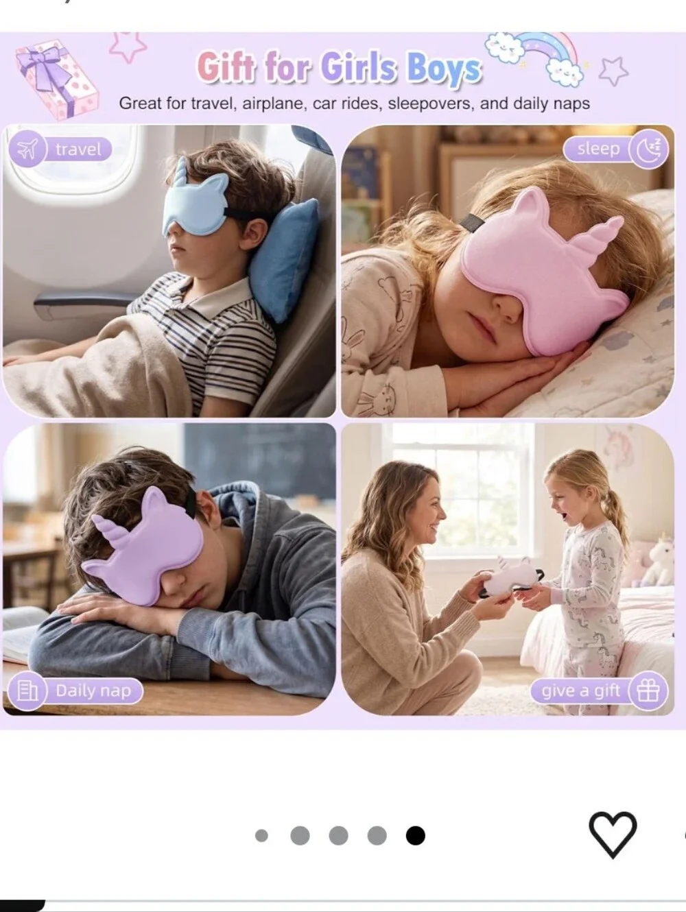 Kids Unicorn Sleeping Mask - Soft Contoured Eye Mask (Pink)